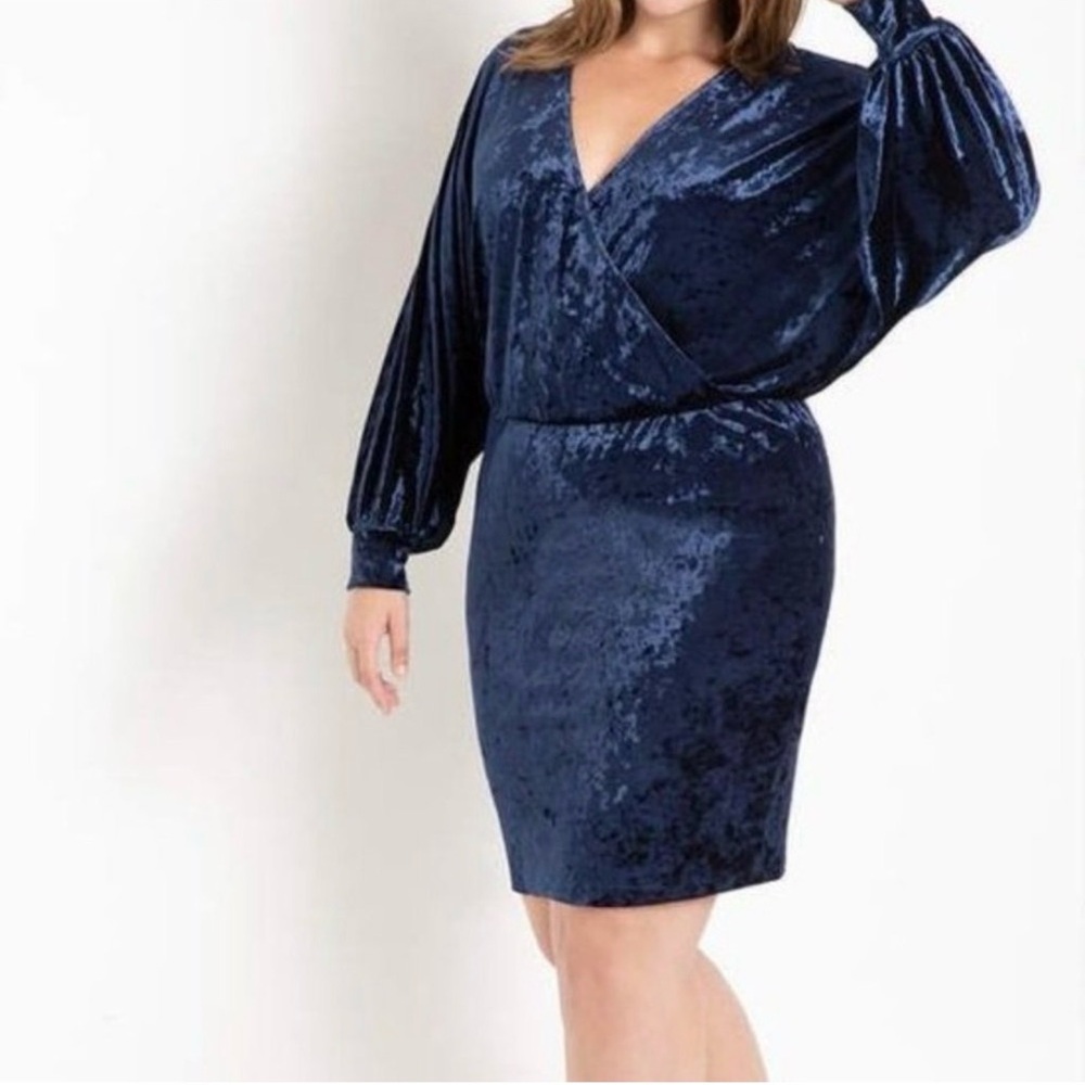 Eloquii Blue Velvet Surplice Dress